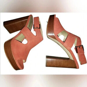 Chunky 9 Retro Punkin Spice Platform Mod Slingback Suede Opentoe Sandals New